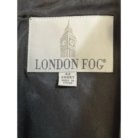 London Fog Double Breasted Trench Coat Men's Size 42 Short Belted Grayish-Tan - Picture 7 of 9